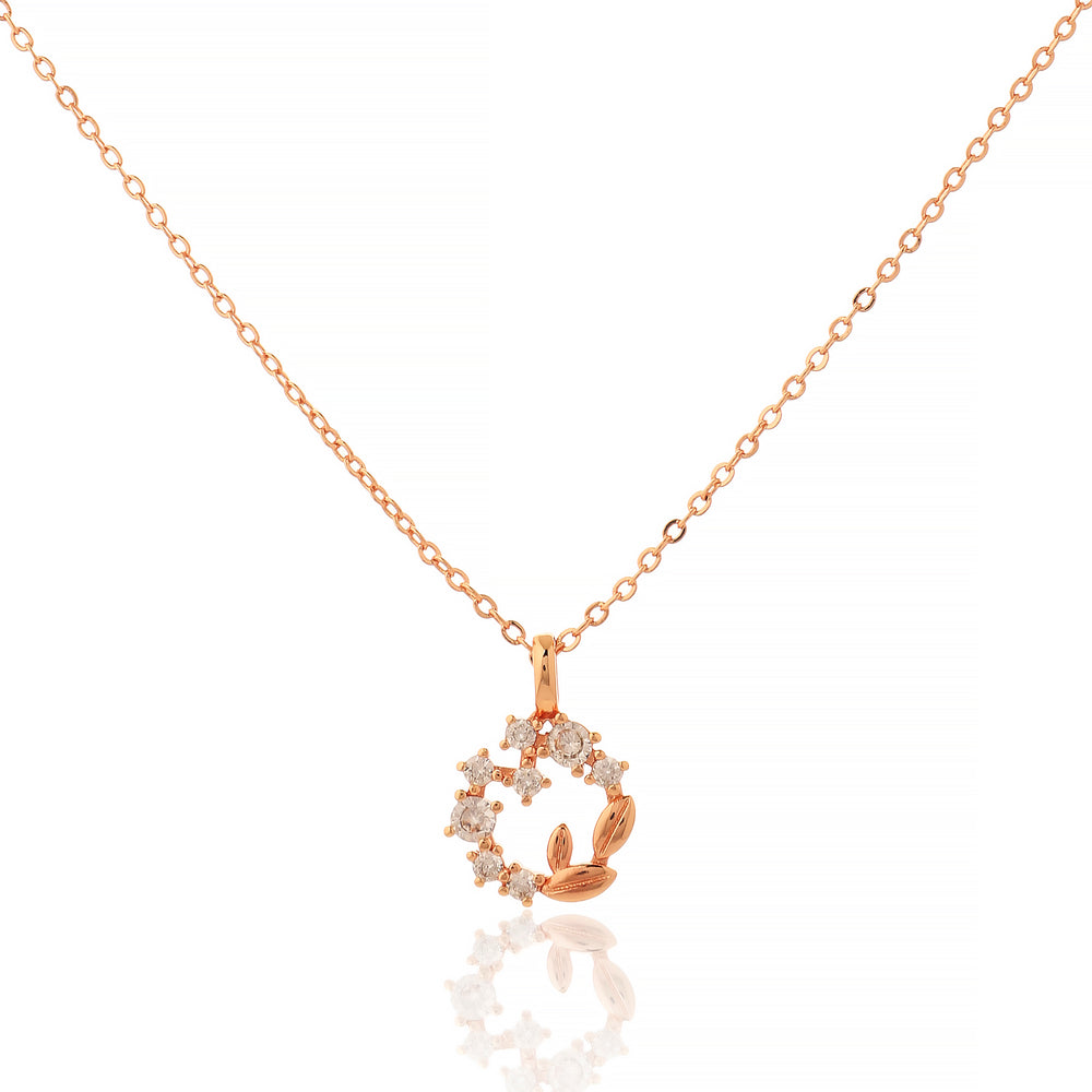 Elegant Rose Gold Floral Wreath Pendant with Crystal Accents