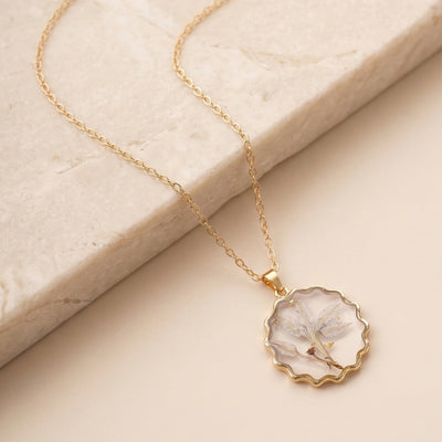 Handmade Scalloped Pressed Flower Pendant Necklace