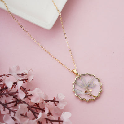Handmade Scalloped Pressed Flower Pendant Necklace - Second Image