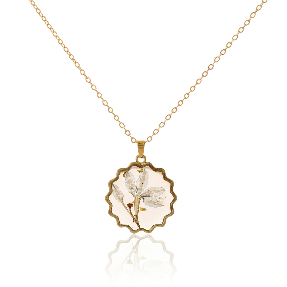Handmade Scalloped Pressed Flower Pendant Necklace