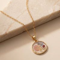 Organic Hammered Resin Pendant Necklace with Real Pressed Rose and Daisy