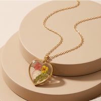 Romantic Heart Shaped Real Pressed Flower Resin Necklace