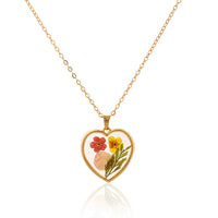 Romantic Heart Shaped Real Pressed Flower Resin Necklace