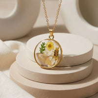 Minimalist Circular Resin Necklace with Real Pressed Yellow Buttercup