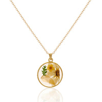 Minimalist Circular Resin Necklace with Real Pressed Yellow Buttercup
