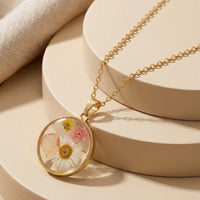 Classic Round Pressed Flower Resin Pendant Necklace