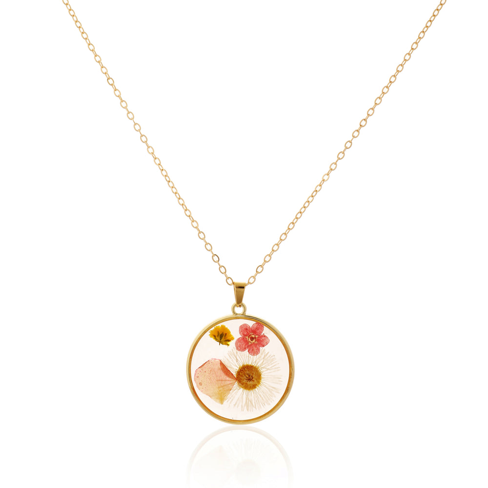 Classic Round Pressed Flower Resin Pendant Necklace