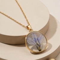 Dainty Circular Resin Necklace with Real Pressed Lavender-Tone Petals