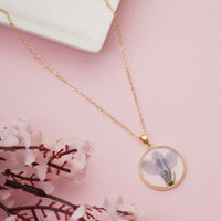 Dainty Circular Resin Necklace with Real Pressed Lavender-Tone Petals