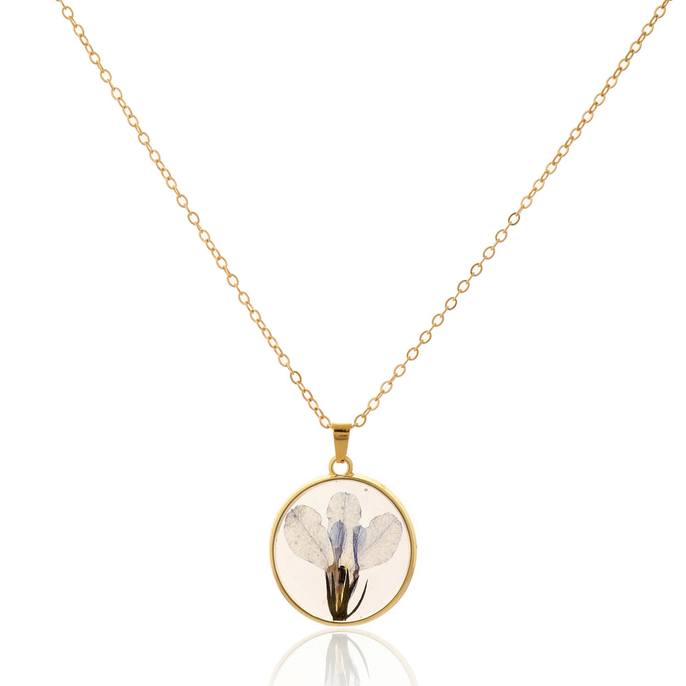 Dainty Circular Resin Necklace with Real Pressed Lavender-Tone Petals