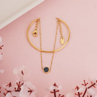 Gold Plated Black Druzy Hand Harness, Circular Stone Bracelet with Finger Chain