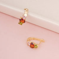 Gold Plated Hoop Earrings with Peridot, Garnet, and Pink Tourmaline Crystals