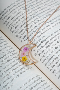 Dried Cherry Blossom Moon Real Flower Resin Pendant chain for girls