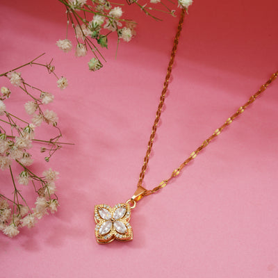Gold Flower Movable Anti Tarnish Anti Allergic chain girls women|Gift for Wife| Cubic Zirconia - Second Image