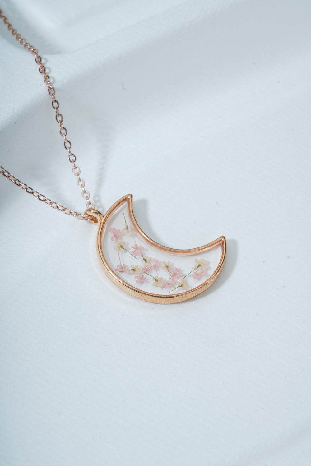 Dried Cherry Blossom Moon Real Flower Resin Pendant chain for girls