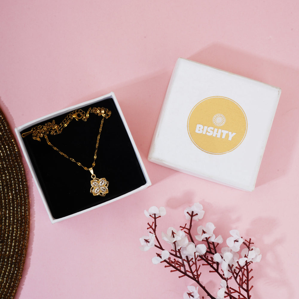 Gold Flower Movable Anti Tarnish Anti Allergic chain girls women|Gift for Wife| Cubic Zirconia
