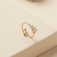 Unique Gold Plated Marquise Zircon Leaf Bypass Ring, Adjustable Branch Cuff Ring