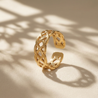 Gold Plated Celtic Knot Open Band Ring, Stainless Steel Woven Mesh Filigree Ring