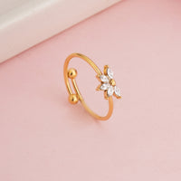 Gold Plated Cubic Zircon Flower Cluster Adjustable Ring, Dainty Petal Bypass Band
