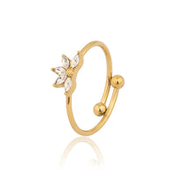 Gold Plated Cubic Zircon Flower Cluster Adjustable Ring, Dainty Petal Bypass Band