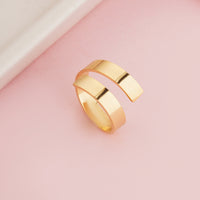 Gold Plated Minimalist Spiral Coil Ring, Wide Flat Band Geometric Wrap Ring