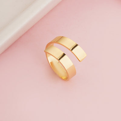 Gold Plated Minimalist Spiral Coil Ring, Wide Flat Band Geometric Wrap Ring - Second Image