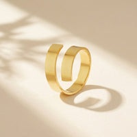 Gold Plated Minimalist Spiral Coil Ring, Wide Flat Band Geometric Wrap Ring