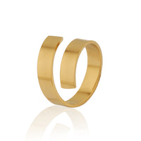 Gold Plated Minimalist Spiral Coil Ring, Wide Flat Band Geometric Wrap Ring