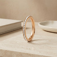 Gold Plated Micro-Pave Zircon Eternity Band Ring, Thin Stackable Wedding Ring