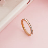 Gold Plated Micro-Pave Zircon Eternity Band Ring, Thin Stackable Wedding Ring