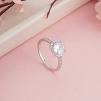Silver Plated Square Halo Cubic Zirconia Solitaire Ring, Cushion Cut Engagement Ring
