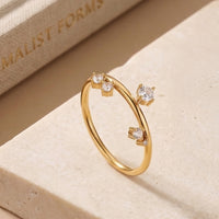 Gold Plated Multi-Stone Zircon Floating Bypass Ring, DaintyAdjustable Band