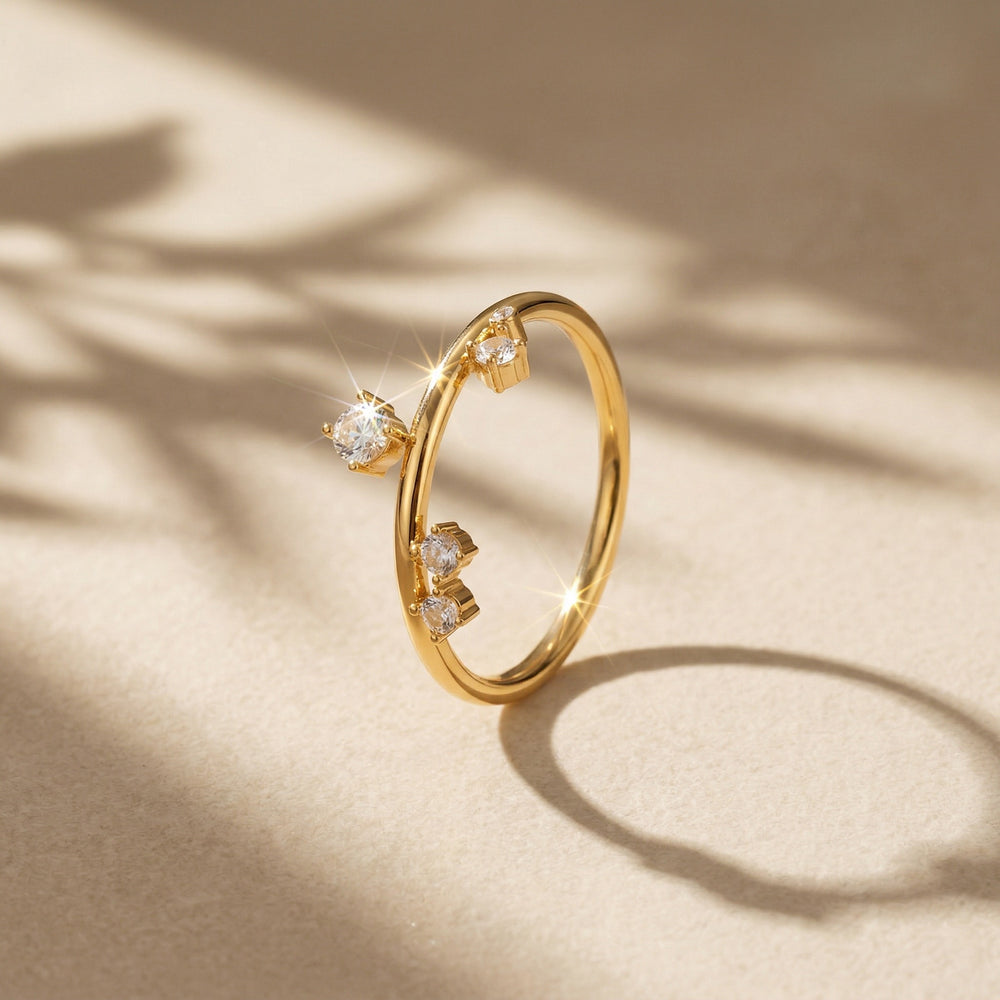 Gold Plated Multi-Stone Zircon Floating Bypass Ring, DaintyAdjustable Band