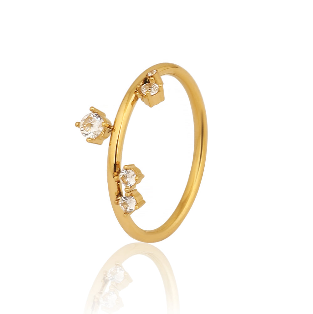 Gold Plated Multi-Stone Zircon Floating Bypass Ring, DaintyAdjustable Band