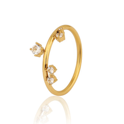 Gold Plated Multi-Stone Zircon Floating Bypass Ring, DaintyAdjustable Band - Second Image