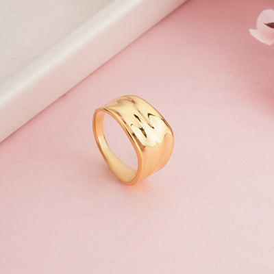 Gold Plated Wide Chunky Dome Ring, Polished Bold Statement Band - Second Image