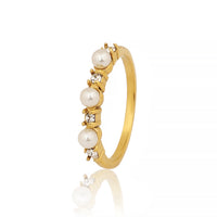 Gold Plated Faux Pearl and Zircon Alternating Ring, Dainty Wedding Band