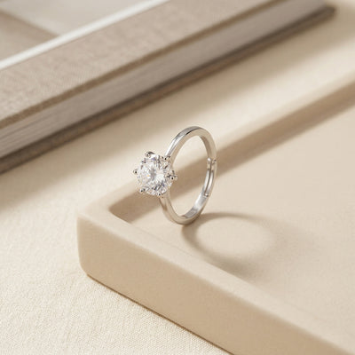 Silver Plated 6-Prong Round Cut Solitaire Ring, Classic Cubic Zirconia