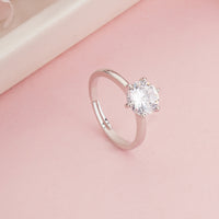 Silver Plated 6-Prong Round Cut Solitaire Ring, Classic Cubic Zirconia