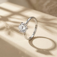 Silver Plated 6-Prong Round Cut Solitaire Ring, Classic Cubic Zirconia