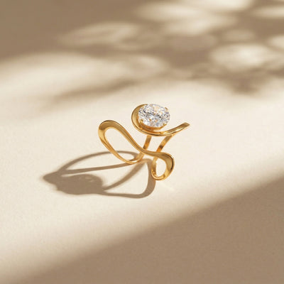 Gold Plated Infinite Loop Statement Ring, Bold Geometric Zircon Solitaire Ring