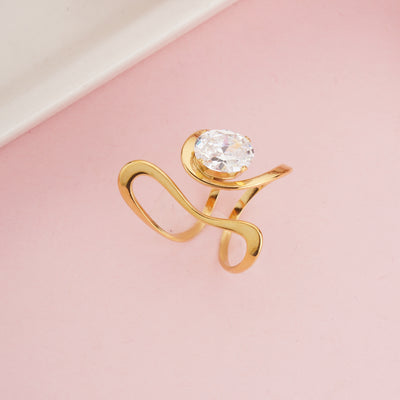Gold Plated Infinite Loop Statement Ring, Bold Geometric Zircon Solitaire Ring - Second Image