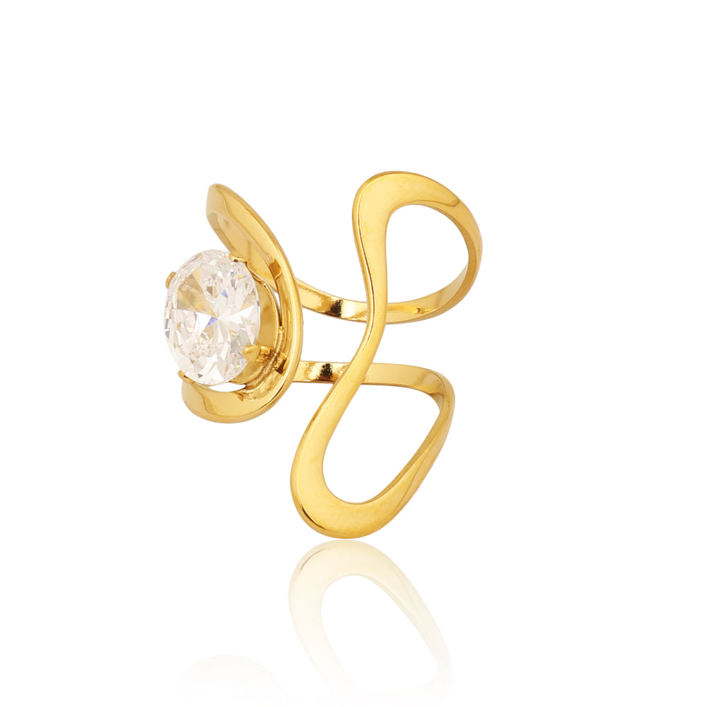 Gold Plated Infinite Loop Statement Ring, Bold Geometric Zircon Solitaire Ring