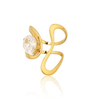 Gold Plated Infinite Loop Statement Ring, Bold Geometric Zircon Solitaire Ring