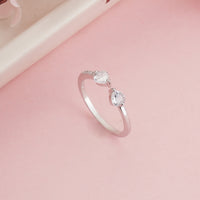 Silver Plated Double Heart Toi Et Moi Ring, Pave Zircon Heart Open Bypass Ring