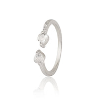 Silver Plated Double Heart Toi Et Moi Ring, Pave Zircon Heart Open Bypass Ring
