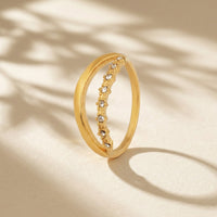 Gold Plated Scalloped Half-Eternity Zircon Ring, Thin Stackable Milgrain Band