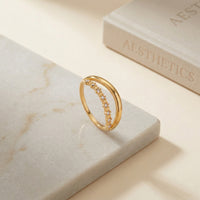 Gold Plated Scalloped Half-Eternity Zircon Ring, Thin Stackable Milgrain Band