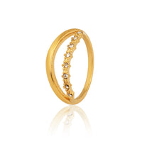 Gold Plated Scalloped Half-Eternity Zircon Ring, Thin Stackable Milgrain Band