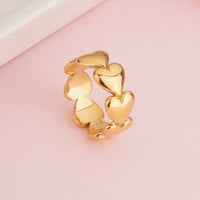 Gold Plated Chunky Multi-Heart Eternity Ring, Polished Bold Heart Cluster Band